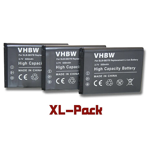 vhbw 3x batteries Li-Ion Set 500mAh (3.7V) pour appareil suivant Samsung Digimax L301, NV15, NV20, SL201 comme Samsung SLB-0837B.