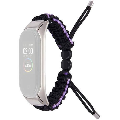 Bracelet en nylon cordon de serrage réglable, noir/purple pour votre Xiaomi Mi Band 3/Mi Band 4