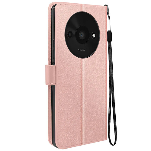 Mayaxess Étui pour Xiaomi Redmi A3 Portefeuille Fonction Support avec Dragonne Rose Champagne