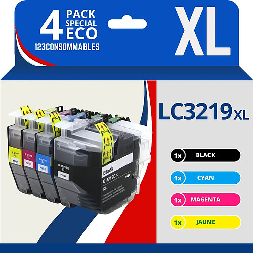 123CONSOMMABLES - LC3219XL Cartouches encre compatible avec Brother LC3219XL LC3219 LC3217 pour Brother MFC-J5330DW, J5730DW, J6930DW, J5930DW, J6530DW, J6935DW (1 Noir / 1 Cyan / 1 Magenta / 1 Jaune)