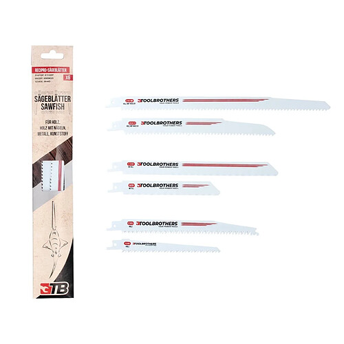 Toolbrothers SAWFISH set de 6 lames pour scies sabres HCS / BIM pour le travail du bois, du bois avec clous, du métal & du