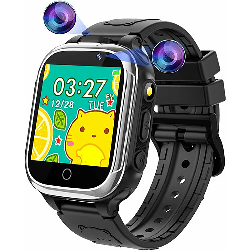 Vendos85 Montre Intelligente pour Enfants 24 Jeux Podomètre Calorique avec 2 Caméras noir