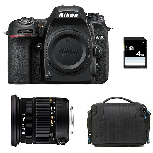 PACK NIKON D7500 + SIGMA 17-50 DC OS EX HSM + Sac + Carte SD 4Go