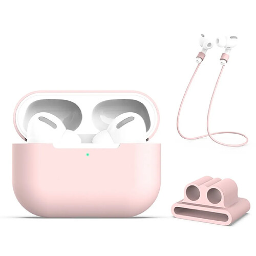 Wewoo Coque Pour AirPods Pro 3 en 1 étui de protection écouteurs silicone + boucle d'écouteurs + ensemble de cordes anti-perte rose