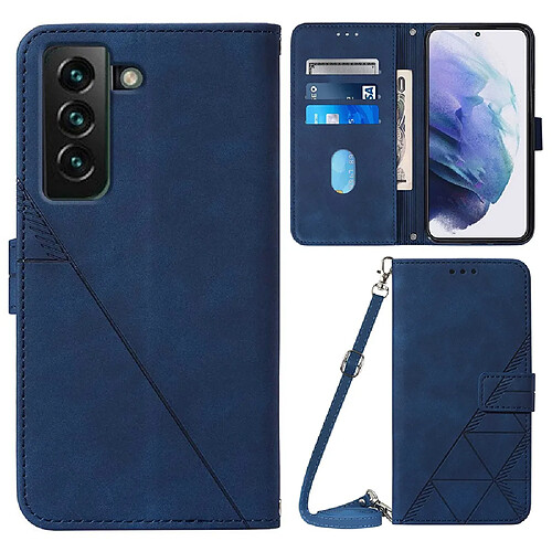 Etui en PU motif de lignes avec support et bandoulière pour votre Samsung Galaxy S23 Plus - saphire