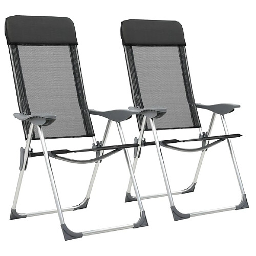 vidaXL Chaise pliante de camping 2 pcs Noir Aluminium