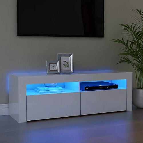 vidaXL Meuble TV avec lumières LED blanc brillant 120x35x40 cm