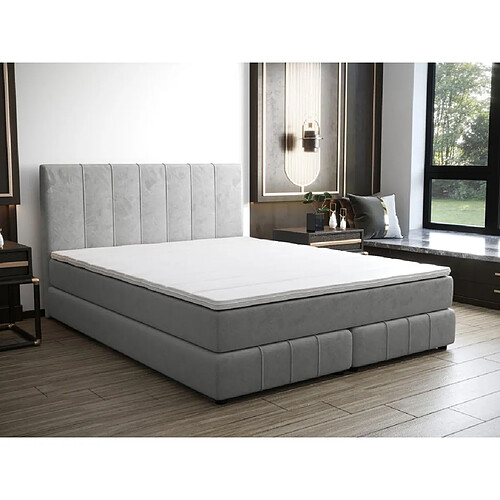 Vente-Unique Ensemble complet boxspring tête de lit + sommier + matelas + surmatelas - 160 x 200 cm - Velours - Gris clair - HIDA de YSMÉE