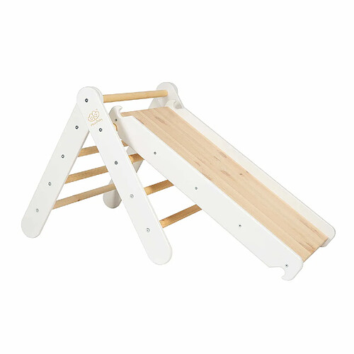 MeowBaby Triangle d'escalade avec Toboggan pour Enfants Structure d'escalade d'intérieur en Bois, Blanc