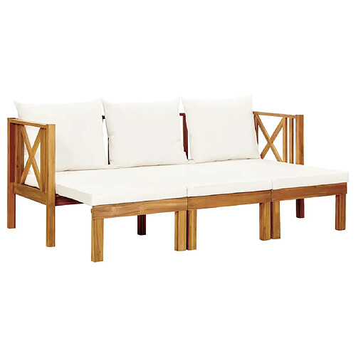 vidaXL Banc de jardin 3 places et coussins 179 cm Bois d'acacia massif