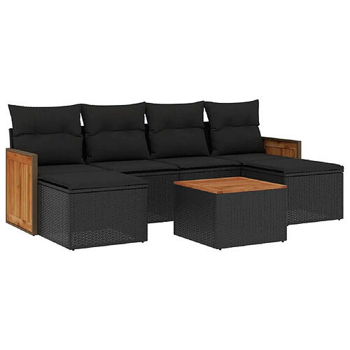 Maison Chic Ensemble Tables et chaises d'extérieur 7pcs avec coussins,Salon de jardin noir résine tressée -GKD745560