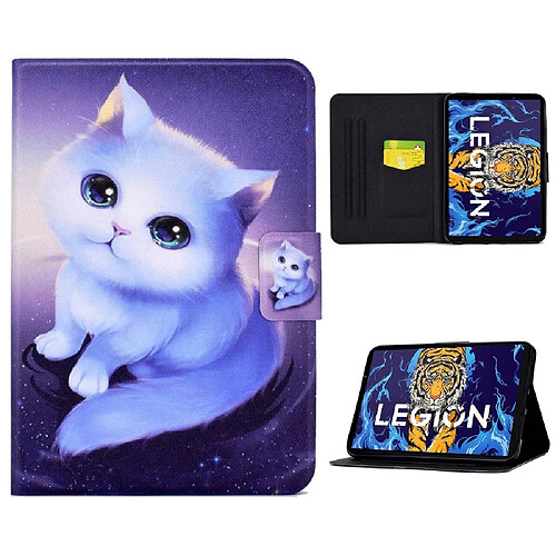 Etui en PU magnétique avec support et porte-cartes pour votre Lenovo Legion Y700 TB-9707F - Petit chat