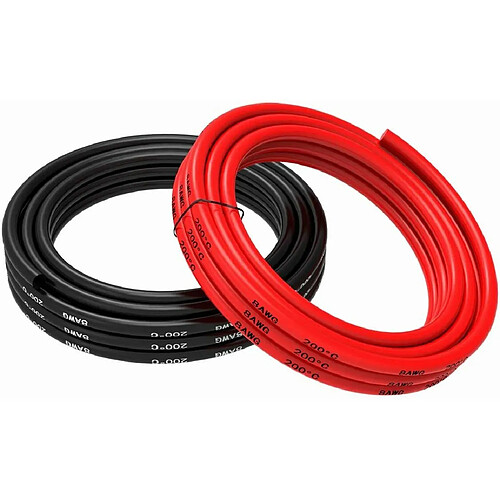 Câble Silicone 8 AWG Fil Electrique Flexible 5 mètres [2,5 m noir et 2,5 m rouge] Câble en fil de cuivre étamé Résistance