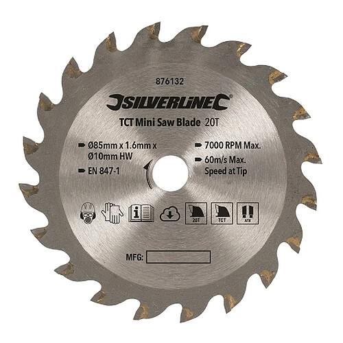 Silverline Lame de mini-scie TCT - ø 85 mm - Alésage 10 mm - 20 dents