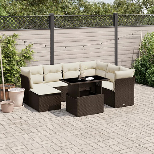 vidaXL Salon de jardin 8 pcs avec coussins marron résine tressée