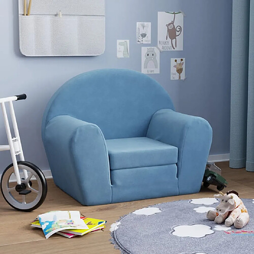 vidaXL Canapé-lit pour enfants bleu peluche douce