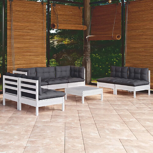 vidaXL Salon de jardin 8 pcs avec coussins Bois de pin massif