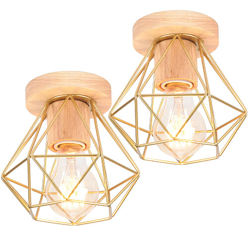 Stoex 2PCS-Lampe de Plafond Moderne Plafonnier Cage en Métal Luminaire Plafonnier Rétro Intérieur Or Pour Couloir Bar Club