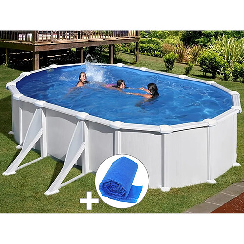 Kit piscine acier blanc Gré Atlantis ovale 5,27 x 3,27 x 1,32 m + Bâche à bulles