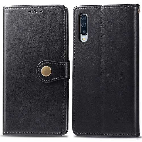 Wewoo Housse Coque Pour Galaxy A50S rétro solide couleur cas de téléphone en cuir boucle avec lanière et cadre photo et fente carte et porte-monnaie et fonction de support noir