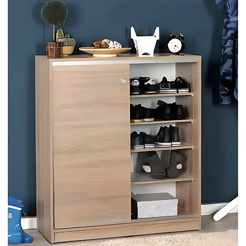 Pegane Armoire à chaussures de 2 portes coulissantes coloris Chêne Cambrian - Longueur 91 x profondeur 37 x hauteur 105 cm