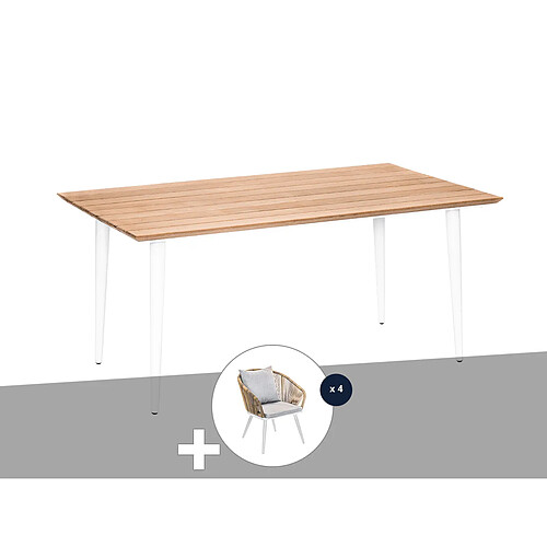 Ensemble repas table de jardin rectangulaire en bois teck Maldives avec 4 fauteuils Maldive - Jardiline