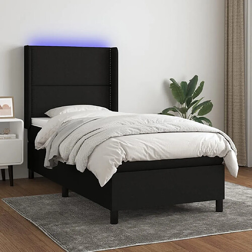 Sommier à lattes et matelas LED,Cadre à lattes de lit pour Adulte Noir 100x200 cm Tissu -MN43857