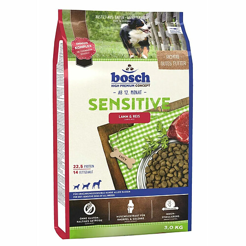 Nourriture BOSCH Sensitive Adulte Agneau Riz 3 Kg