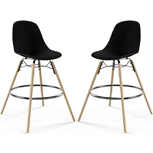 ICONIK INTERIOR Tabouret de Bar - Design Scandinave - Pieds en Bois - Lot de 2 - Skögur Noir