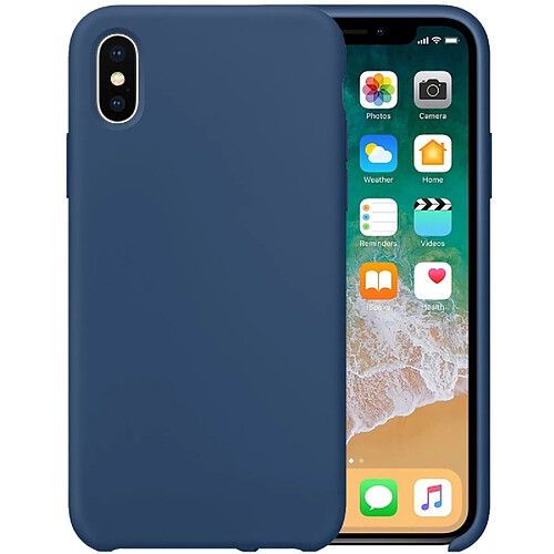 Wewoo Coque bleu foncé pour iPhone X Couleur Pure Silicone Liquide + PC Dropproof Étui de Protection Arrière