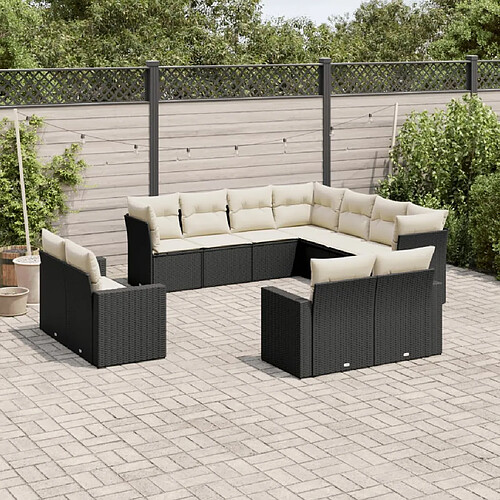 vidaXL Salon de jardin 11 pcs avec coussins noir résine tressée