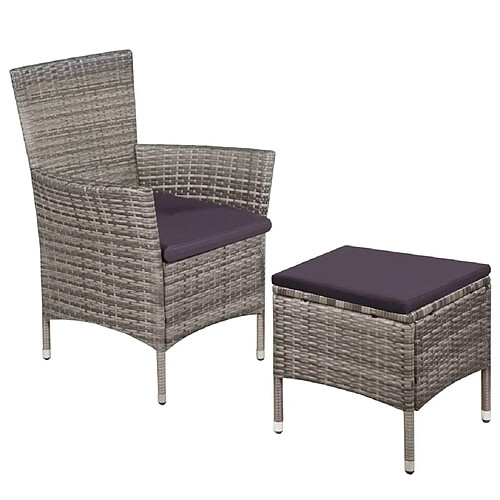 Maison Chic Chaise Relax,Fauteuil et tabouret et coussins d'extérieur Résine tressée Gris -GKD71113