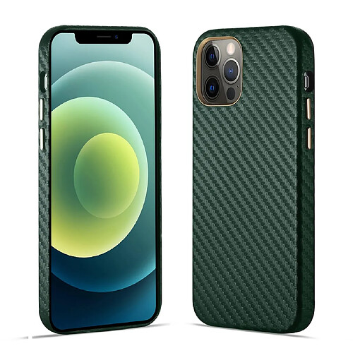 Coque en TPU + PU Fibre de carbone enduite bien protégée rigide vert pour votre Apple iPhone 12 Pro