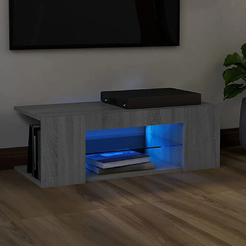 vidaXL Meuble TV avec lumières LED Sonoma gris 90x39x30 cm