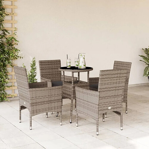 vidaXL Ensemble à manger de jardin et coussins 5 pcs gris rotin verre