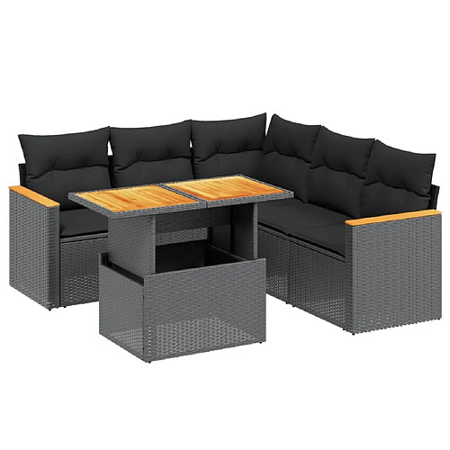 Maison Chic Ensemble Tables et chaises d'extérieur 6pcs avec coussins,Salon de jardin noir résine tressée -GKD815221