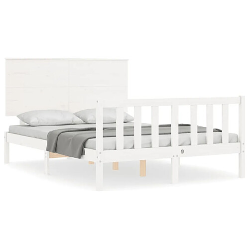 Maison Chic Cadre/structure de lit avec tête de lit pour adulte - Lit Moderne Chambre blanc 140x200 cm bois massif -MN53086