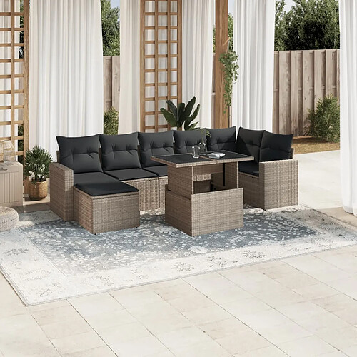 vidaXL Salon de jardin 8 pcs avec coussins gris clair résine tressée