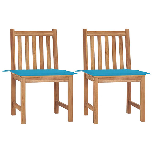 vidaXL Chaises de jardin lot de 2 avec coussins Bois de teck massif