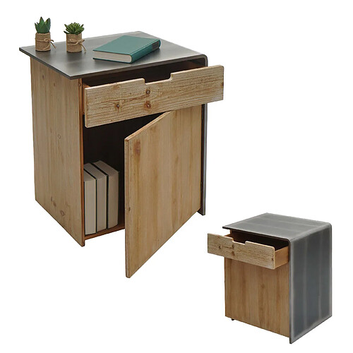 Mendler Commode HWC-L76, table de chevet d'appoint, bois massif industriel certifié MVG 60x50x40cm, naturel avec aspect métal