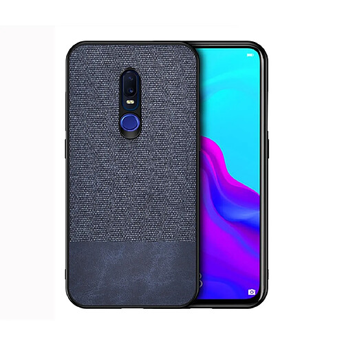 Wewoo Coque Rigide Housse de protection en tissu PU épissage antichoc pour OPPO F11 Pro bleu