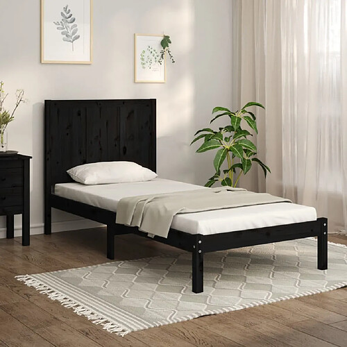 vidaXL Cadre de lit sans matelas noir 75x190 cm bois de pin massif