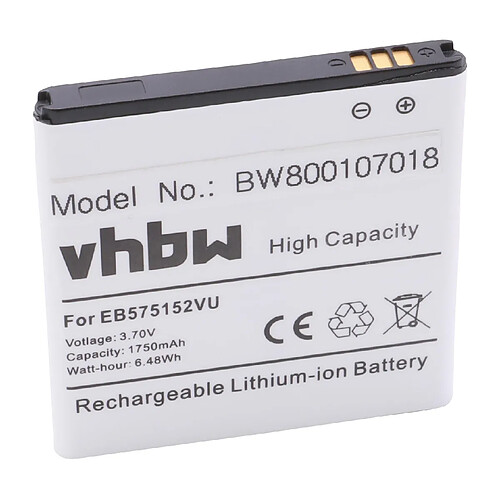 Batterie Li-Ion vhbw 1750mAh 3.7V pour téléphone portable, smartphone Samsung. Remplace: EB575152, EB575152LA, EB575152LU, EB575152VA, EB575152VU, G7