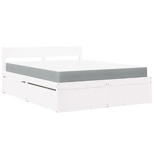 Vidaxl Lit avec tiroirs et matelas blanc 160x200 cm bois massif de pin