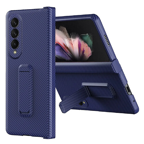 Coque en TPU anti-chute, texture en fibre de carbone avec béquille pour votre Samsung Galaxy Z Fold4 5G - bleu