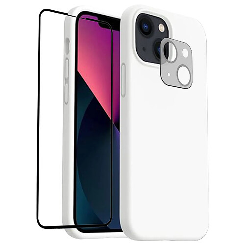 Protection intégrale Verre Trempé pour iPhone 13 + Verre Trempé Caméra Arrière + Coque souple silicone Blanc -Visiodirect-