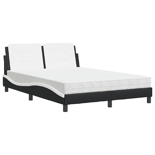 Vidaxl Lit avec matelas noir et blanc 140x190 cm similicuir