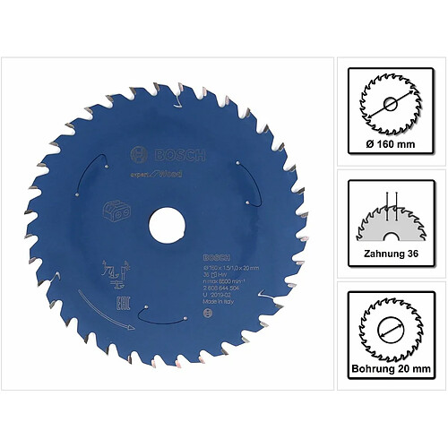 Bosch Lame de scie circulaire Expert for Wood 160 x 1,0 x 20 mm - 36 dents pour bois ( 2608644504 )