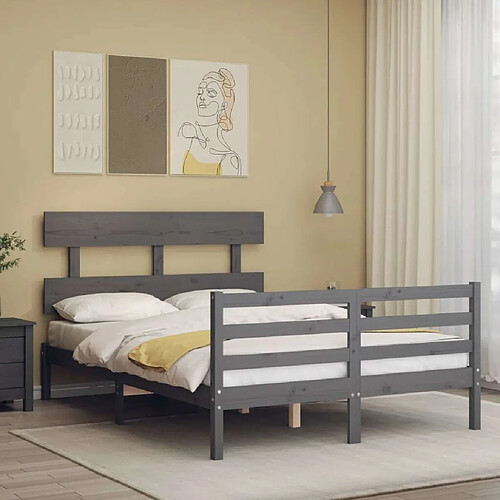 Maison Chic Lit adulte - Cadre Structure de lit avec tête de lit Contemporain gris 140x190 cm bois massif -MN48049