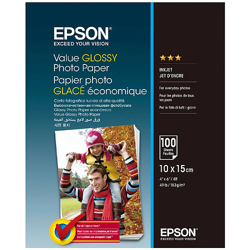 Epson Value Glossy 10x15 cm (C13S400039) - Papier photo glacé 10 x 15 cm (100 feuilles)